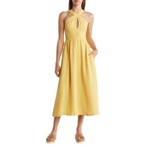 Reiss Yellow Cross-Neck Midi Dress
